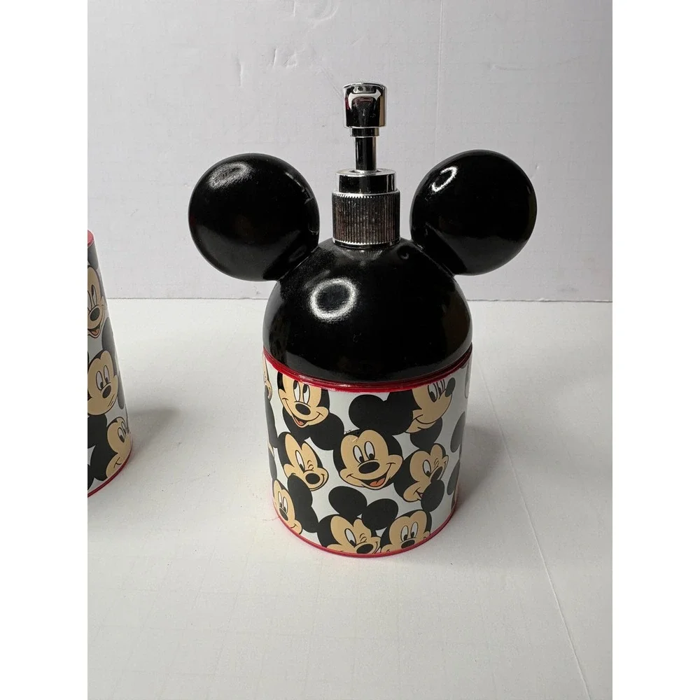 Disney Mickey Mouse Bathroom Set Soap Dispenser and Toothbrush Holder Red Black